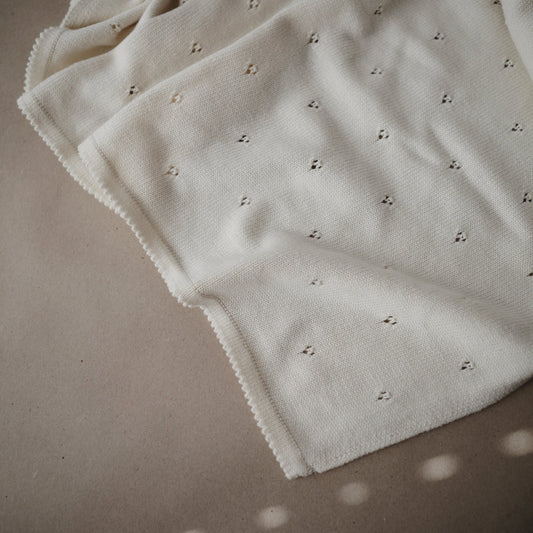 Mushie Knitted Baby Blanket Pointelle Ivory - Laadlee