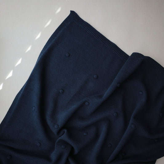 Mushie Knitted Baby Blanket Textured Dots Dark Navy - Laadlee