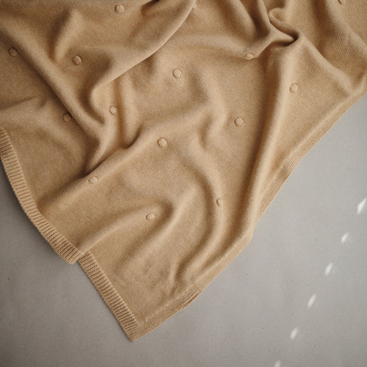 Mushie Knitted Baby Blanket Textured Dots Mustard Melange - Laadlee