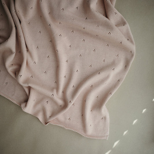 Mushie Knitted Baby Blanket Pointelle Blush - Laadlee