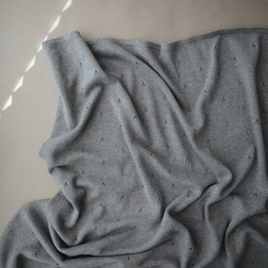 Mushie Knitted Baby Blanket Pointelle Gray Melange - Laadlee
