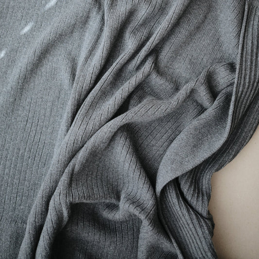 Mushie Knitted Baby Blanket Ribbed Gray Melange - Laadlee