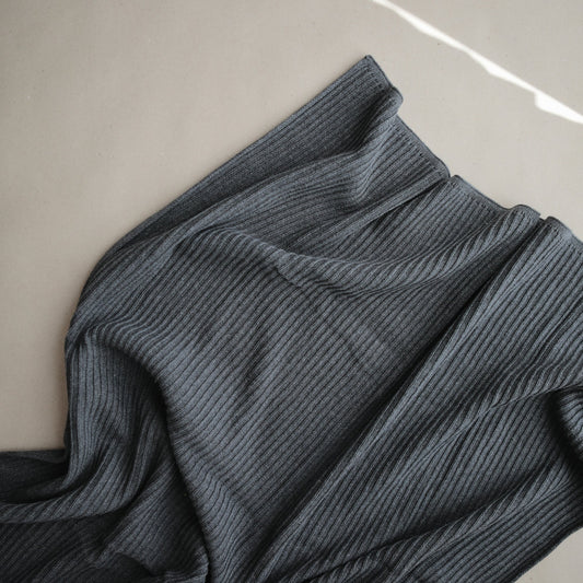 Mushie Knitted Baby Blanket Ribbed Dark Gray Melange - Laadlee