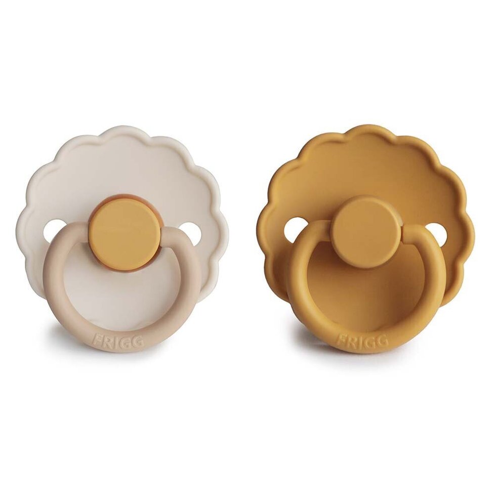 Frigg Daisy Silicone Baby Pacifier 6M - 18M, 2Pack, Chamomile/Honey Gold - Size 2 - Laadlee