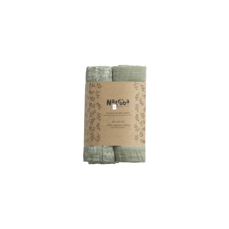 Natruba - Muslin Leaf - Green (Pack of 2) - Laadlee