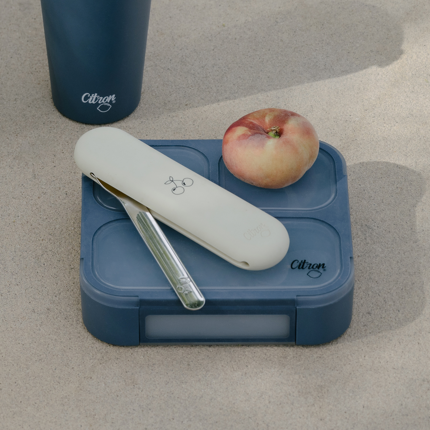 Citron Lunchbox with Fork and Spoon - Dark Blue - Laadlee