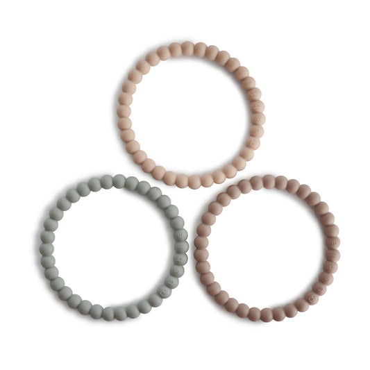 Mushie Silicone Pearl Teether Bracelets Clary Sage/Tuscany/Desert Sand - Laadlee