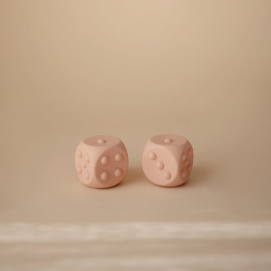 Mushie Dice Press Toy (set of 2) Blush/Shifting Sands - Laadlee