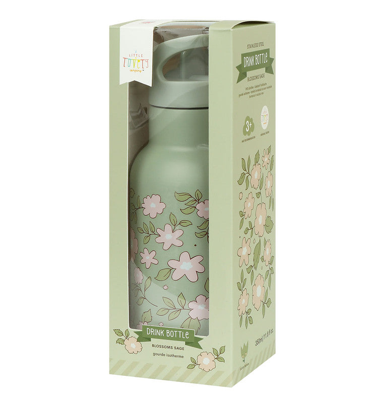 A Little Lovely Company Stainless Steel Water Bottle - 350ml - Blossoms Sage - Laadlee