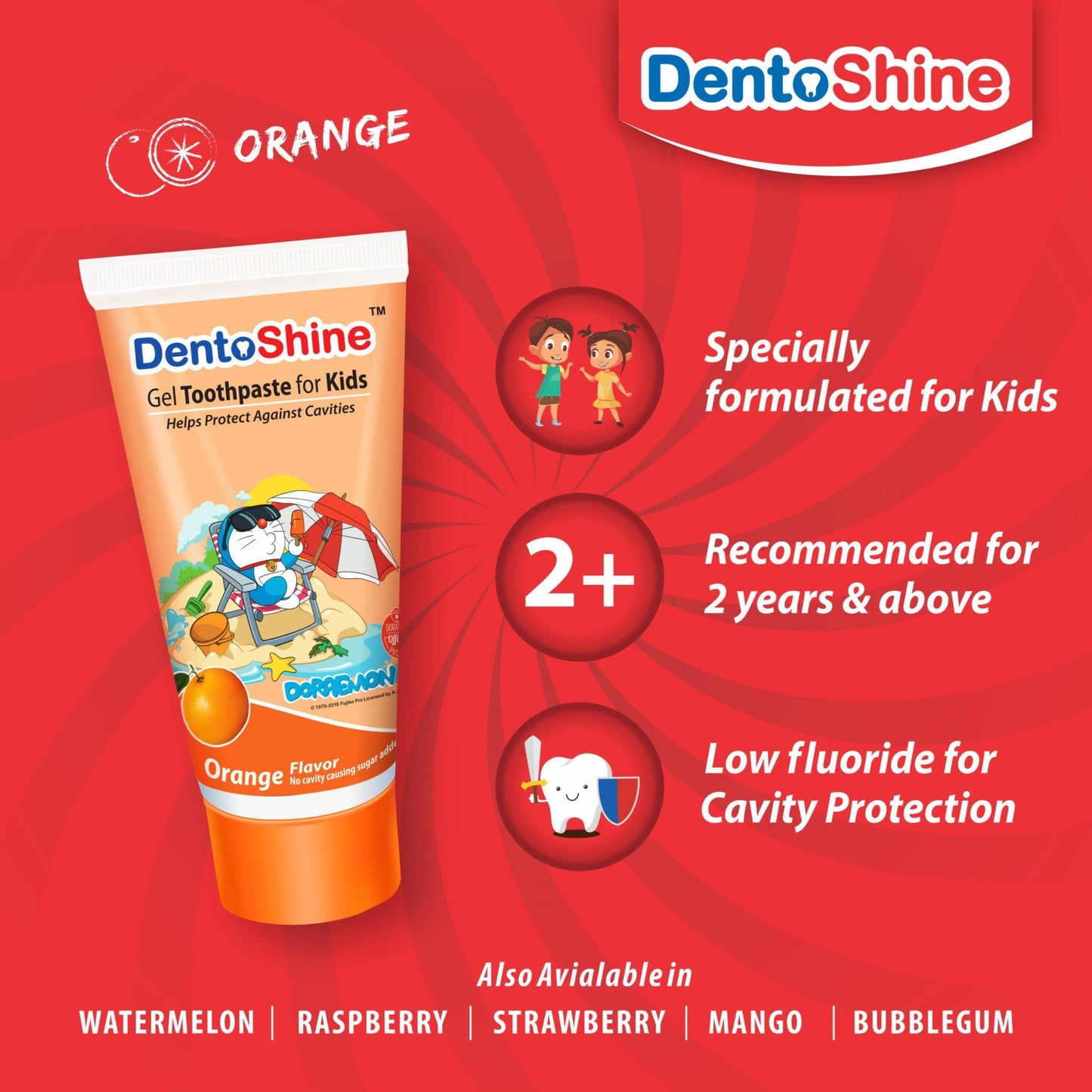 DentoShine Kids Gel Toothpaste 80g - Doraemon - Orange - Laadlee