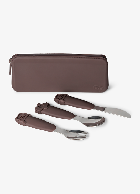 Citron Silicone Cutlery Set with Pouch - Plum - Laadlee