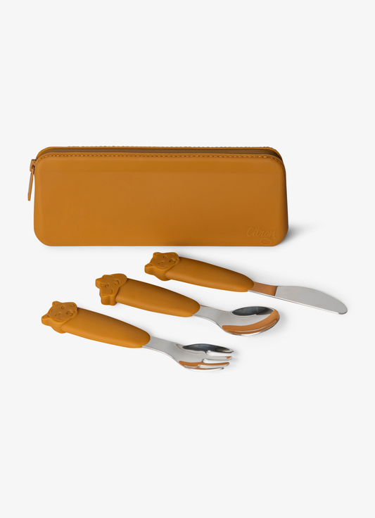 Citron Silicone Cutlery Set with Pouch - Caramel - Laadlee