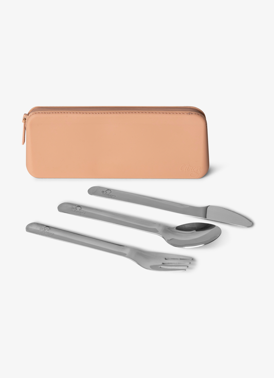 Citron Stainless Steel Cutlery with Pouch - Blush Pink - Laadlee