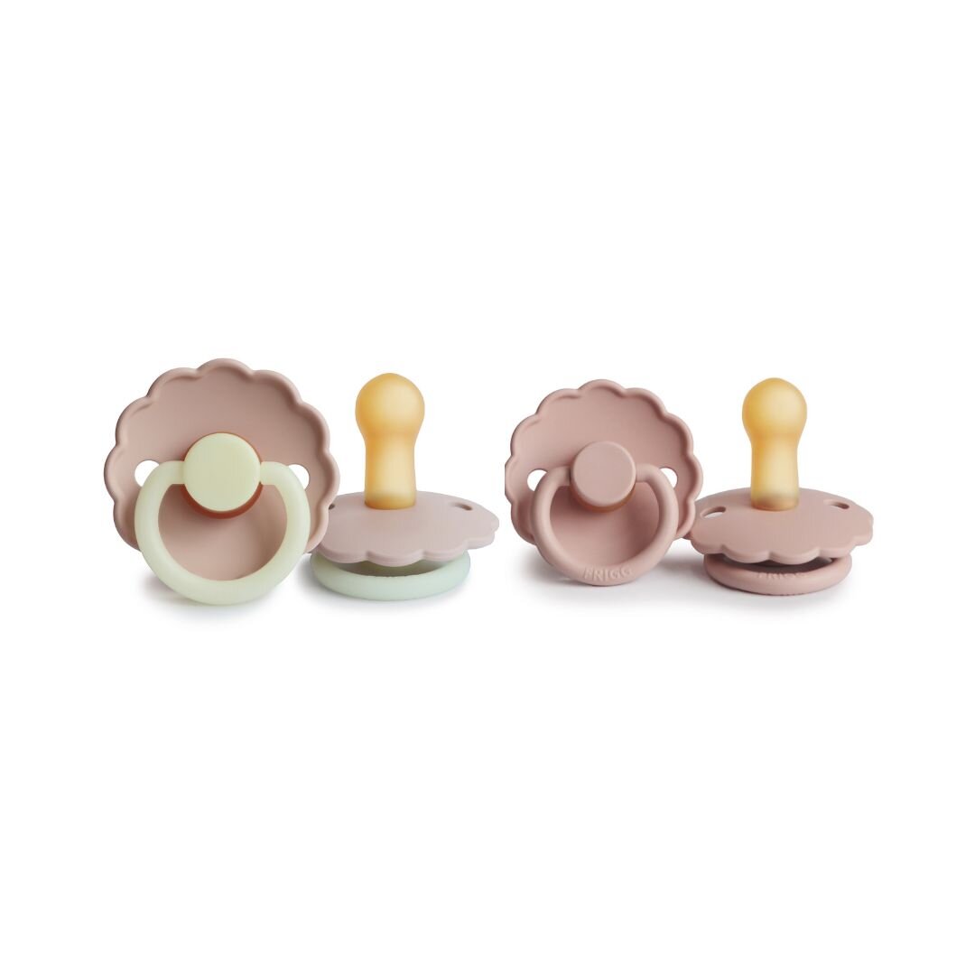 Frigg Daisy Latex Baby Pacifier 0-6M, 2Pack, Blush Night/Blush - Size 1 - Laadlee