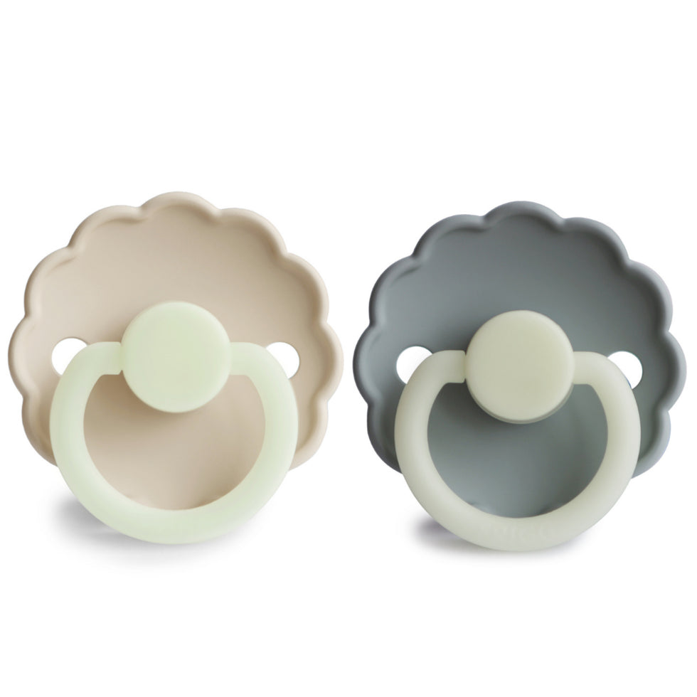 Frigg Daisy Latex Baby Pacifier 0-6M, 2Pack, Cream Night/French Gray Night - Size 1 - Laadlee