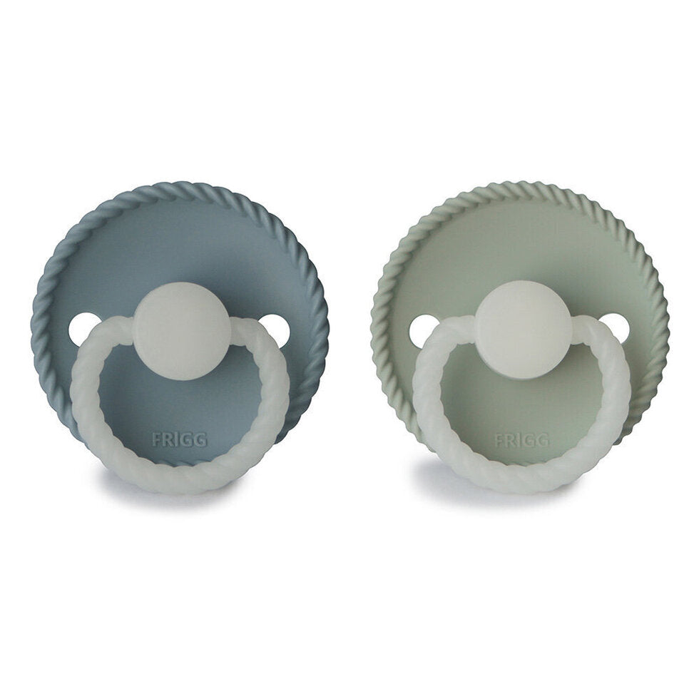 Frigg Rope Silicone Baby Pacifier 0-6M, 2Pack, Stone Blue Night/Sage Night - Size 1 - Laadlee