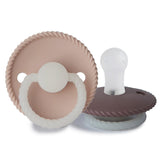 Frigg Rope Silicone Baby Pacifier 0-6M, 2Pack, Twilight Mauve Night/Blush Night - Size 1 - Laadlee