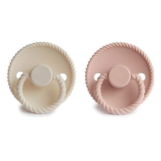 Frigg Rope Silicone Baby Pacifier 0-6M, 2Pack, Blush/Cream - Size 1 - Laadlee