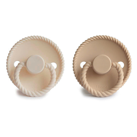 Frigg Rope Silicone Baby Pacifier 0-6M, 2Pack, Cream/Croissant - Size 1 - Laadlee