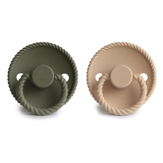 Frigg Rope Silicone Baby Pacifier 0-6M, 2Pack, Croissant/Olive - Size 1 - Laadlee