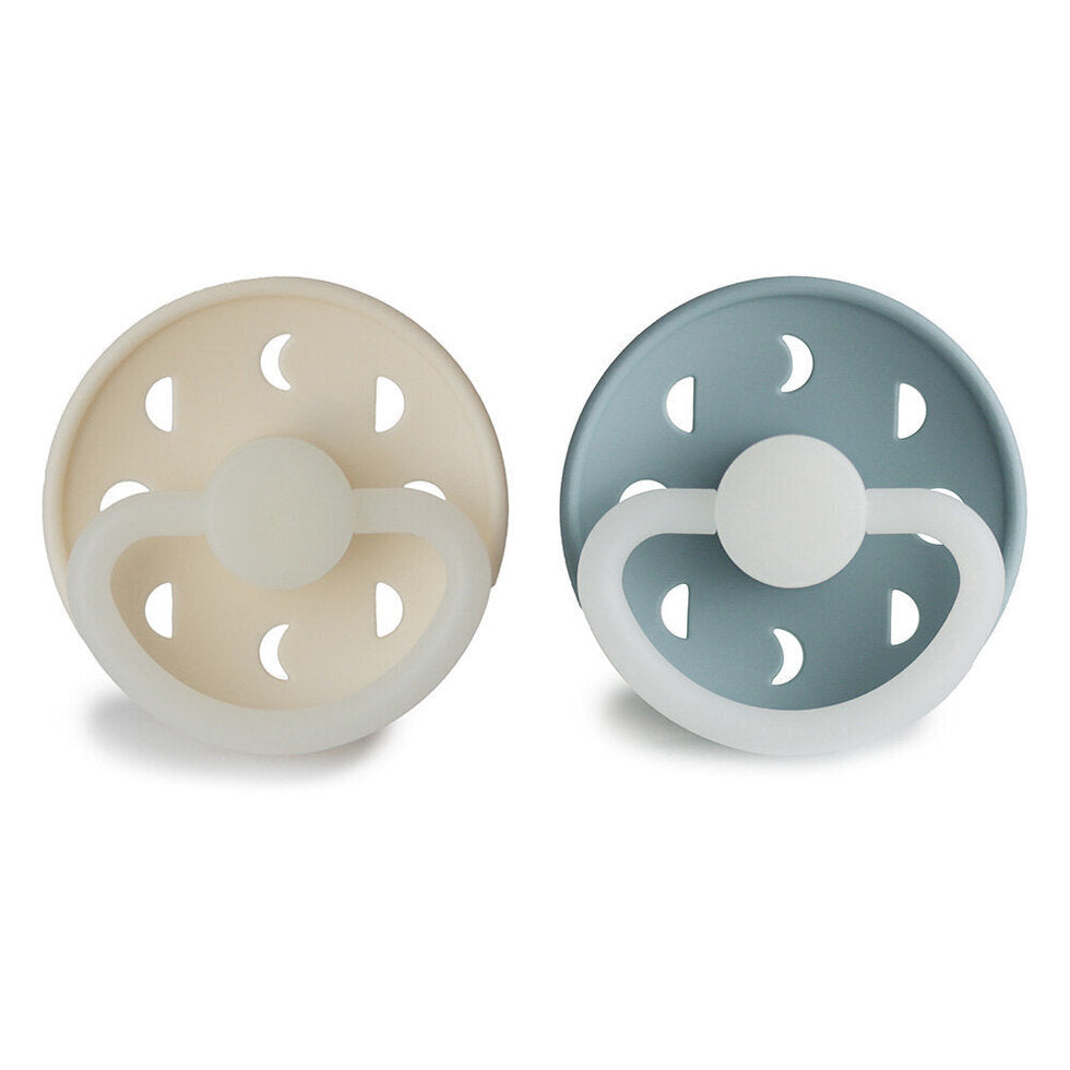 Frigg Moon Phase Latex Baby Pacifier 0-6M, 2Pack, Stone Blue Night/Cream Night - Size 1 - Laadlee