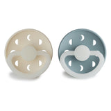 Frigg Moon Phase Latex Baby Pacifier 0-6M, 2Pack, Stone Blue Night/Cream Night - Size 1 - Laadlee