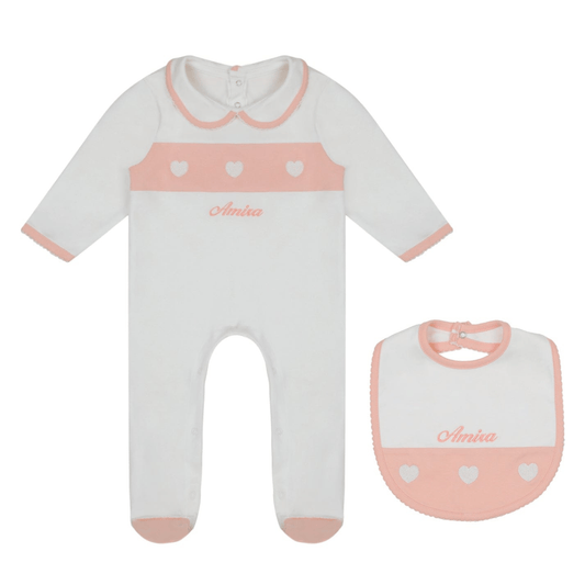 Little IA Organic Cotton Heart Sleepsuit & Bib Set - Laadlee