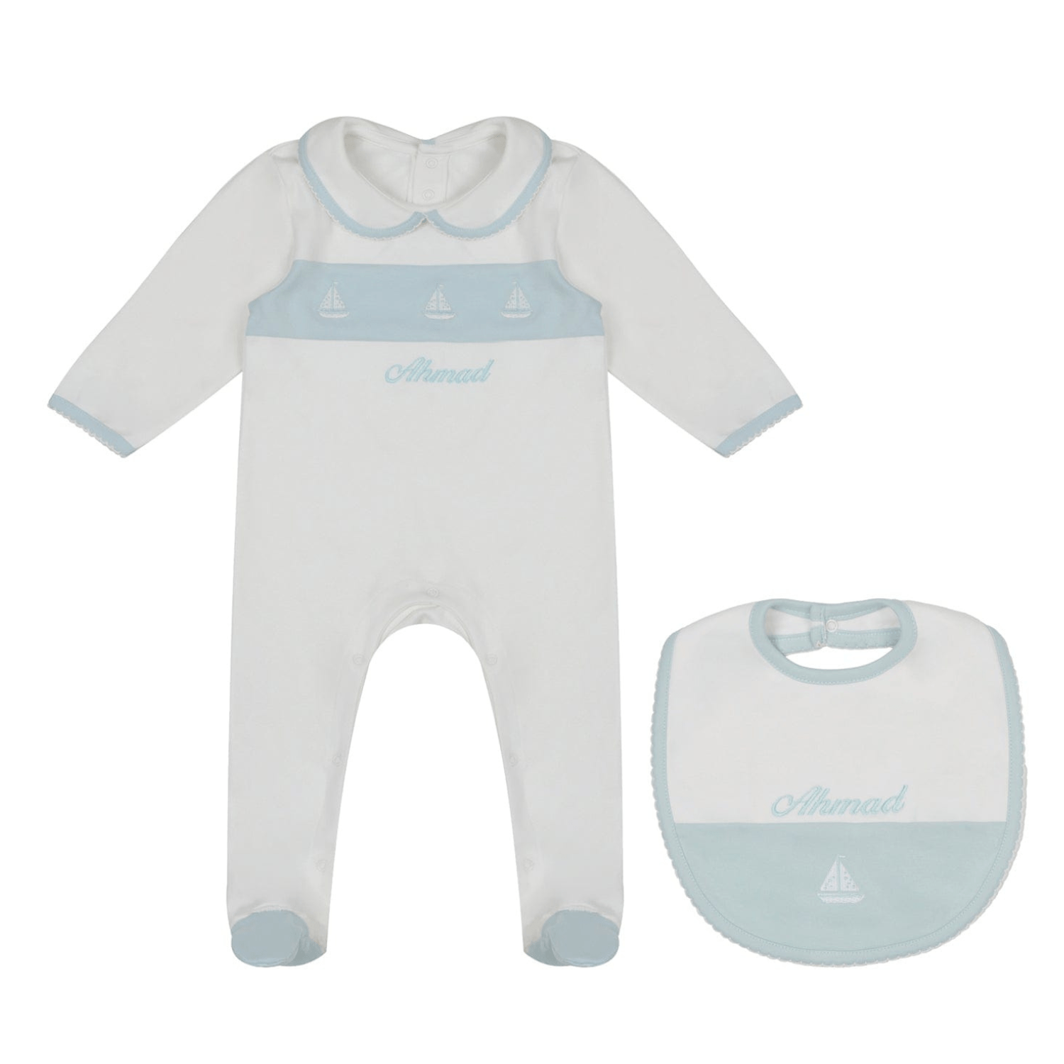 Little IA Organic Cotton Sailboat Sleepsuit & Bib Set - Laadlee