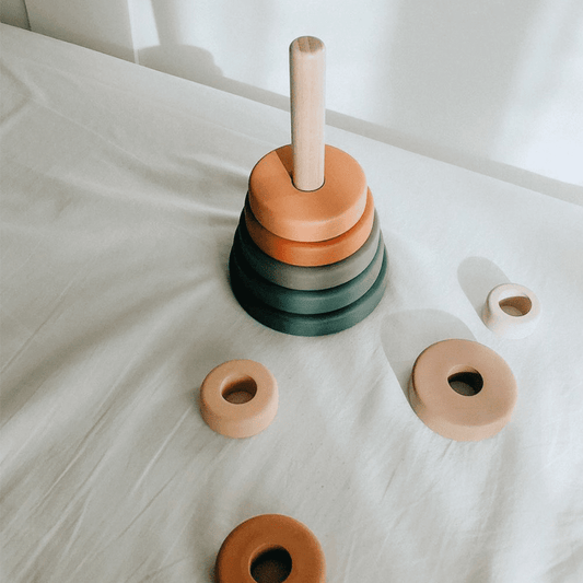 SABO Concept - Wooden Toy Ring Stacker - Green and Mustard - Laadlee