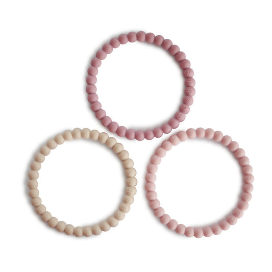Mushie Silicone Pearl Teether Bracelets Linen/Peony/Pale Pink - Laadlee