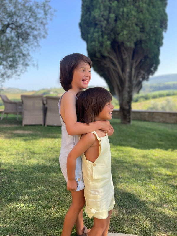 Sunday's Child The Luca Short Dungarees - Pastel Yellow - Laadlee