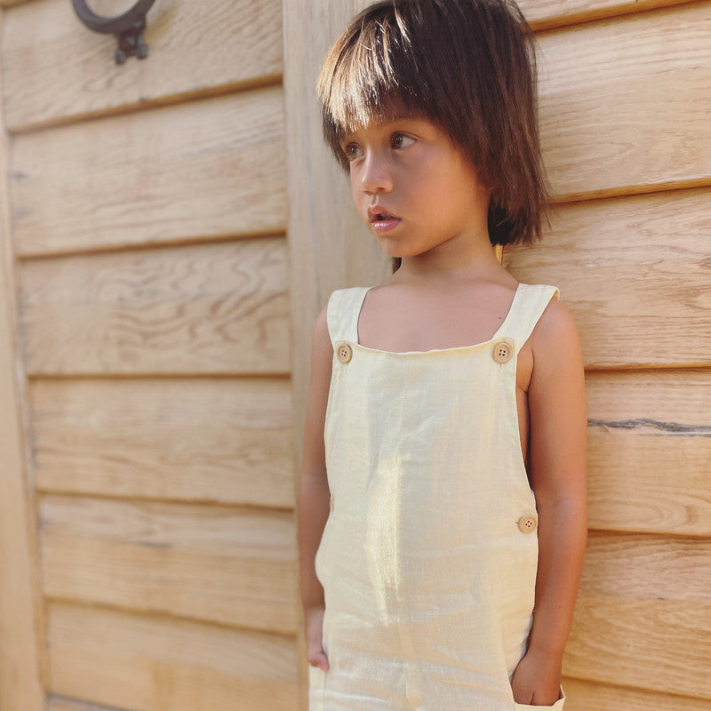 Sunday's Child The Luca Short Dungarees - Pastel Yellow - Laadlee