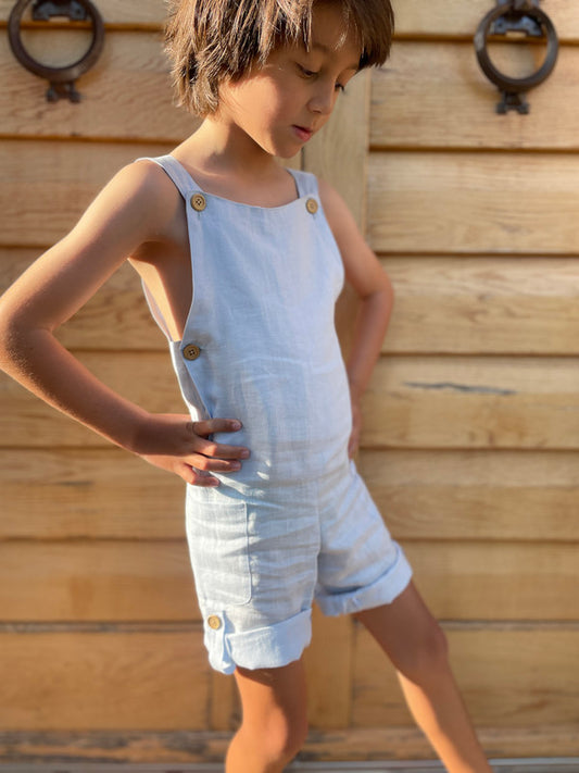 Sunday's Child The Luca Short Dungarees - Sky Blue - Laadlee