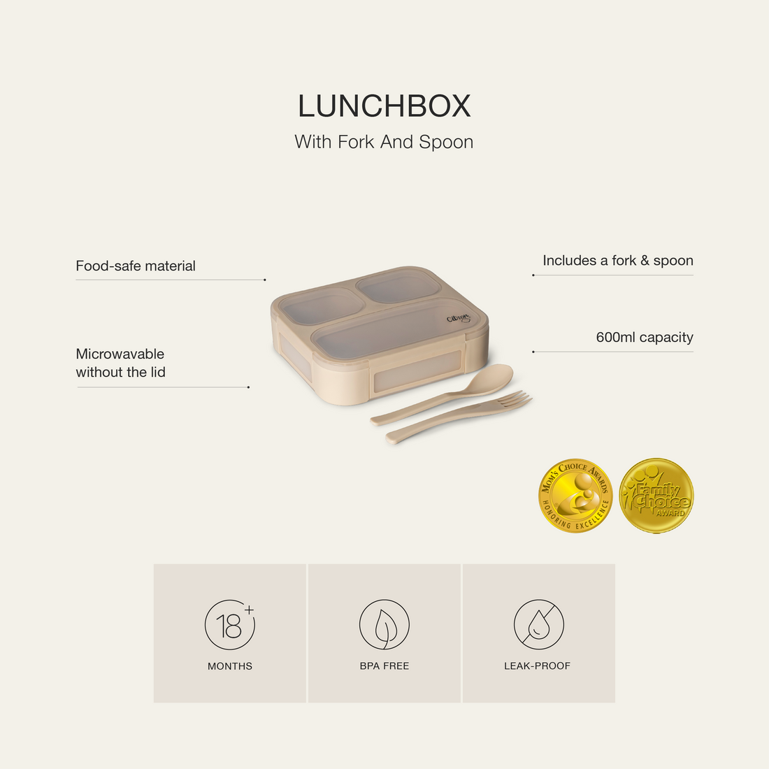 Citron Lunchbox with Fork and Spoon - Caramel - Laadlee