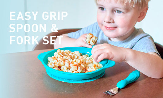 Marcus & Marcus - Silicone and Stainless Steel Easy Grip Spoon & Fork Set - Ollie - Laadlee