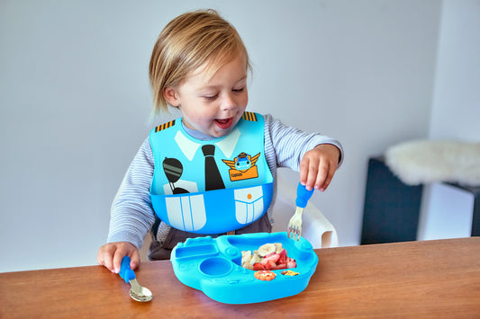 Marcus & Marcus - Silicone Creative Little Pilot Meal Time Set - Lucas - Laadlee