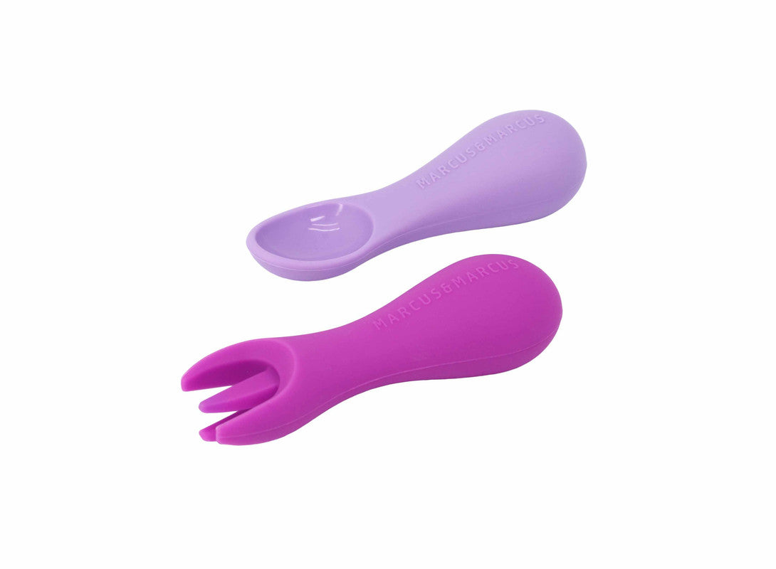 Marcus & Marcus - Silicone Palm Grasp Spoon & Fork Set - Willo - Laadlee