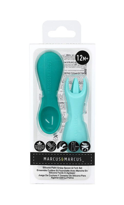 Marcus & Marcus - Silicone Palm Grasp Spoon & Fork Set - Ollie - Laadlee