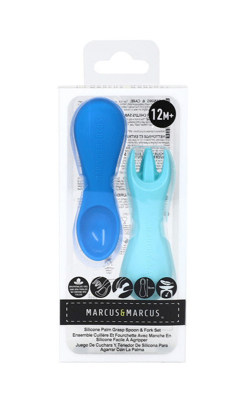 Marcus & Marcus - Silicone Palm Grasp Spoon & Fork Set - Lucas - Laadlee