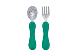 Marcus & Marcus - Silicone and Stainless Steel Easy Grip Spoon & Fork Set - Ollie - Laadlee