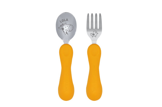 Marcus & Marcus - Silicone and Stainless Steel Easy Grip Spoon & Fork Set - Lola - Laadlee