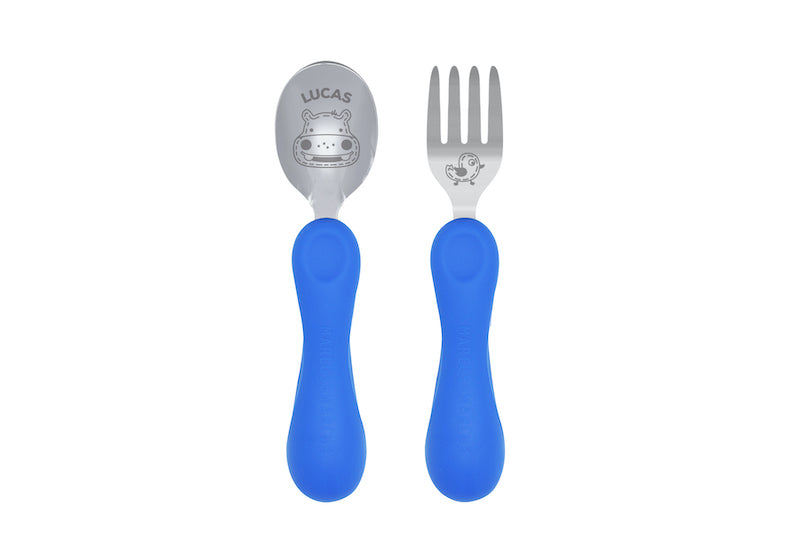 Marcus & Marcus - Silicone and Stainless Steel Easy Grip Spoon & Fork Set - Lucas - Laadlee