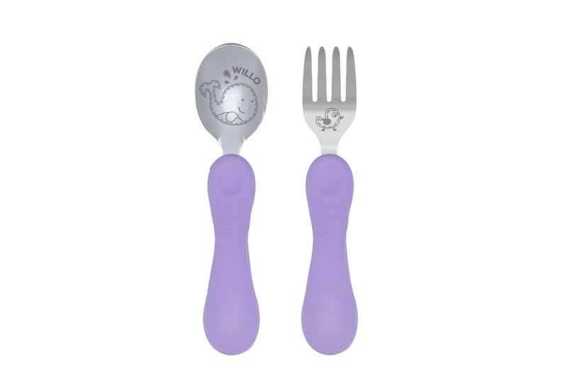Marcus & Marcus - Silicone and Stainless Steel Easy Grip Spoon & Fork Set - Willo - Laadlee