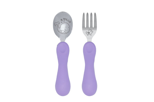 Marcus & Marcus - Silicone and Stainless Steel Easy Grip Spoon & Fork Set - Willo - Laadlee