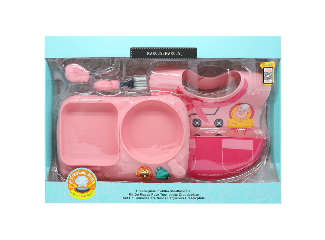 Marcus & Marcus - Silicone Creative Little Chef Meal Time Set - Pink - Laadlee
