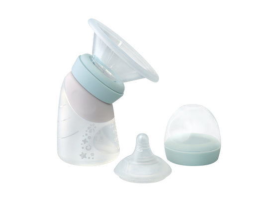 Marcus & Marcus - 2 in 1 Silicone Breast Pump & Angled Feeding Bottle Set - Mint - Laadlee