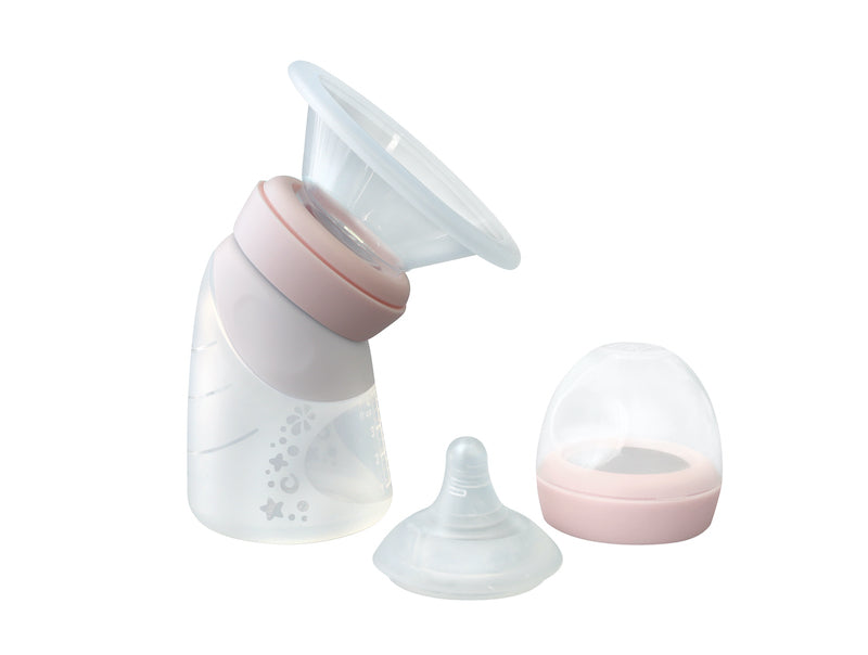 Marcus & Marcus - 2 in 1 Silicone Breast Pump & Angled Feeding Bottle Set - Peach - Laadlee