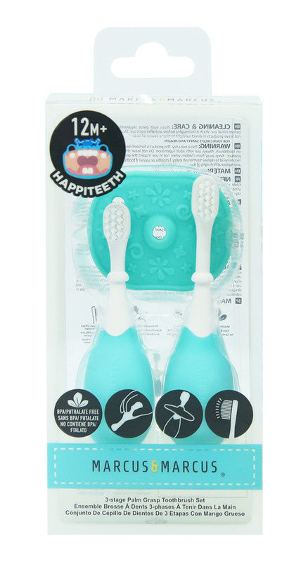 Marcus & Marcus - Silicon Palm Grasp Toddler Training Toothbrush - Blue - Laadlee
