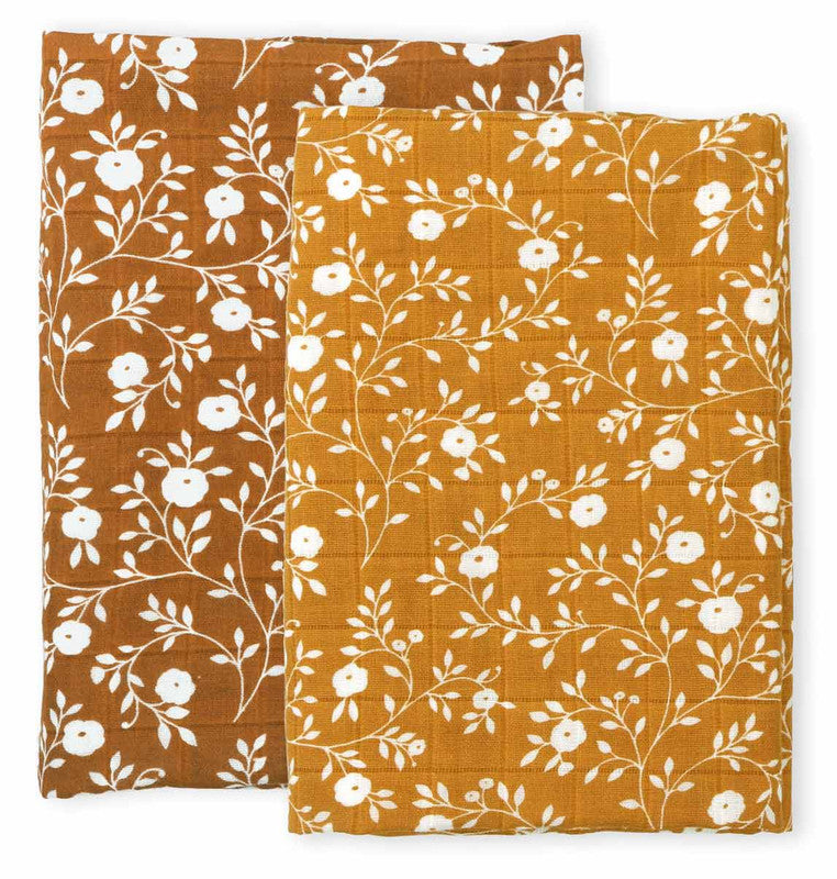 A Little Lovely Company Muslin Cloth Set of 2 - Blossom - Caramel - Laadlee