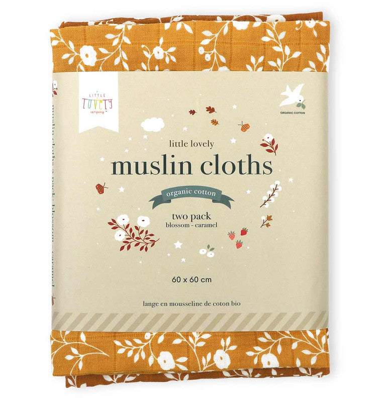 A Little Lovely Company Muslin Cloth Set of 2 - Blossom - Caramel - Laadlee